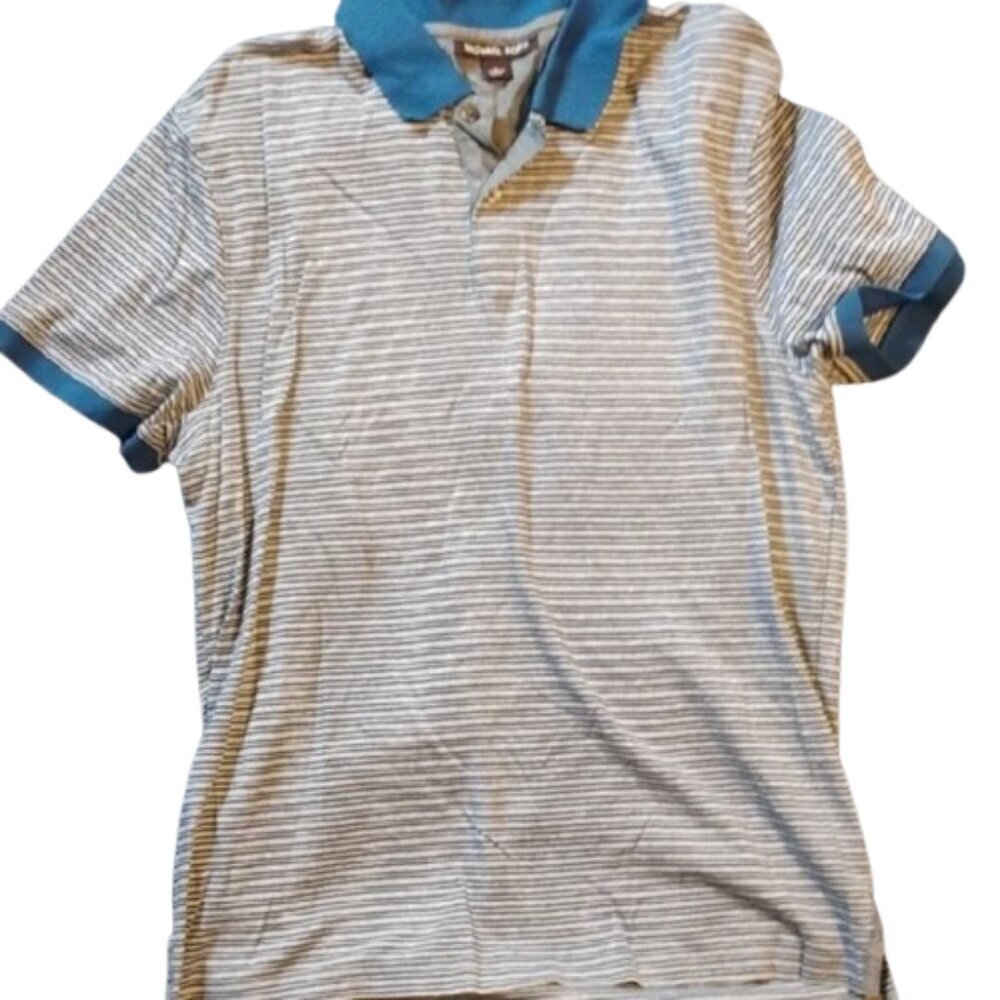 Michael Kors Blue and White Striped Polo Shirt